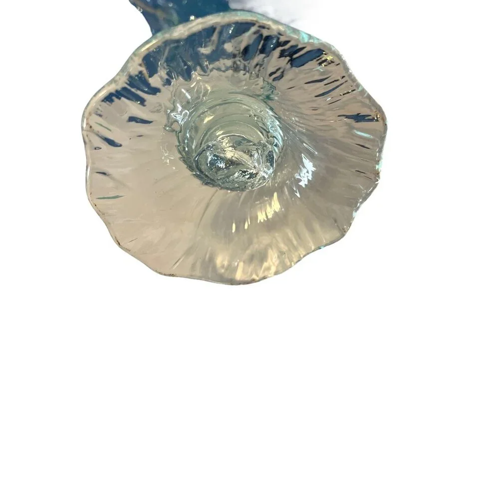 Vintage Faviluso Hand-Blown Art Glass Trumpet Vase – Green Edged Clear Glass – M